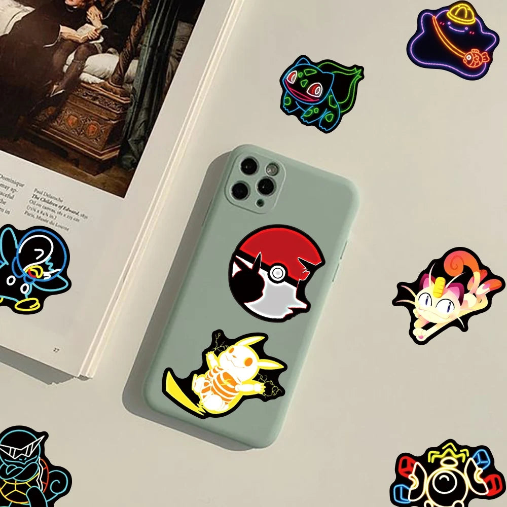 50 Cute Neon Pokemon Stickers Cartoon DIY Scrapbooking Notebook Laptop Vinyl Decal Cool Graffiti Waterproof Sticker Kids Toy