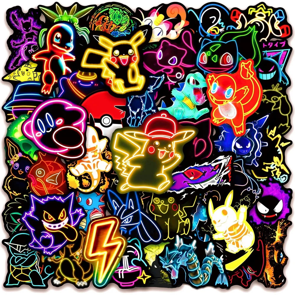 50 Cute Neon Pokemon Stickers Cartoon DIY Scrapbooking Notebook Laptop Vinyl Decal Cool Graffiti Waterproof Sticker Kids Toy