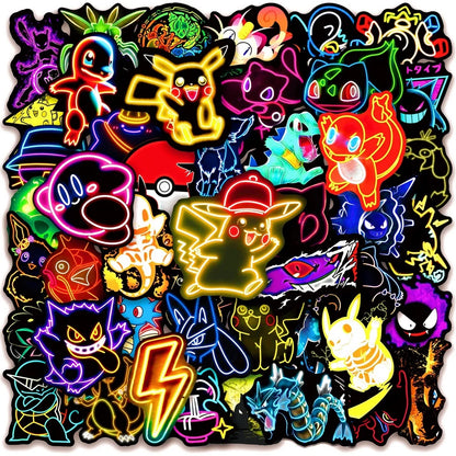50 Cute Neon Pokemon Stickers Cartoon DIY Scrapbooking Notebook Laptop Vinyl Decal Cool Graffiti Waterproof Sticker Kids Toy