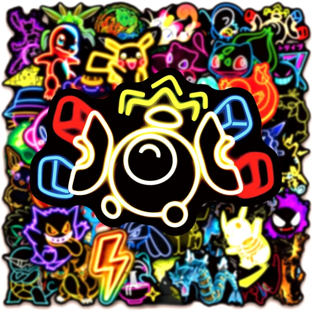 50 Cute Neon Pokemon Stickers Cartoon DIY Scrapbooking Notebook Laptop Vinyl Decal Cool Graffiti Waterproof Sticker Kids Toy