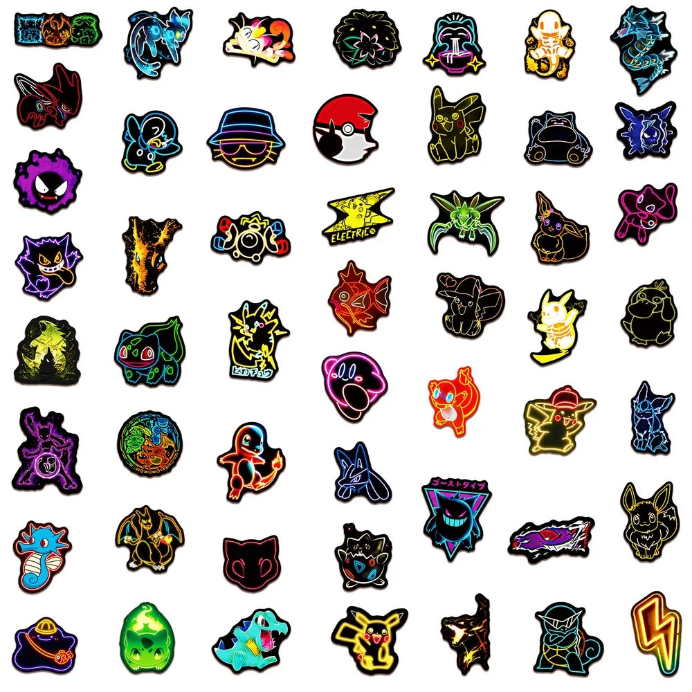 50 Cute Neon Pokemon Stickers Cartoon DIY Scrapbooking Notebook Laptop Vinyl Decal Cool Graffiti Waterproof Sticker Kids Toy