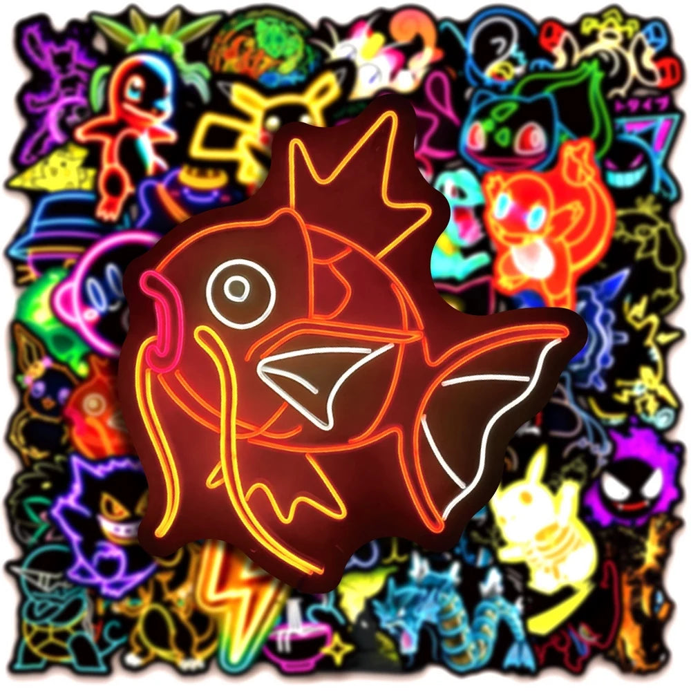 50 Cute Neon Pokemon Stickers Cartoon DIY Scrapbooking Notebook Laptop Vinyl Decal Cool Graffiti Waterproof Sticker Kids Toy