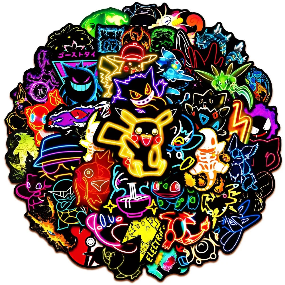 50 Cute Neon Pokemon Stickers Cartoon DIY Scrapbooking Notebook Laptop Vinyl Decal Cool Graffiti Waterproof Sticker Kids Toy