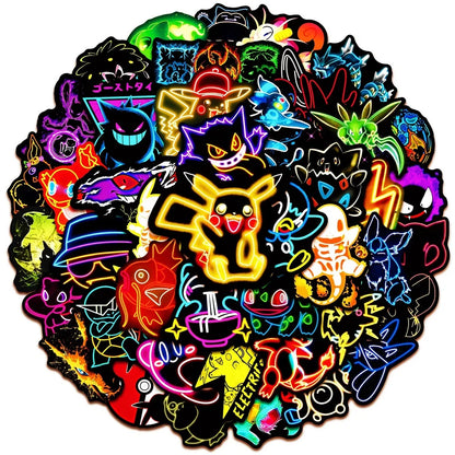 50 Cute Neon Pokemon Stickers Cartoon DIY Scrapbooking Notebook Laptop Vinyl Decal Cool Graffiti Waterproof Sticker Kids Toy