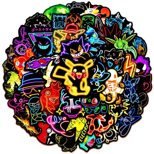 50 Cute Neon Pokemon Stickers Cartoon DIY Scrapbooking Notebook Laptop Vinyl Decal Cool Graffiti Waterproof Sticker Kids Toy